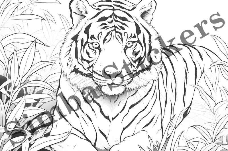 Colouring pages, bundle of tigers, 10 images