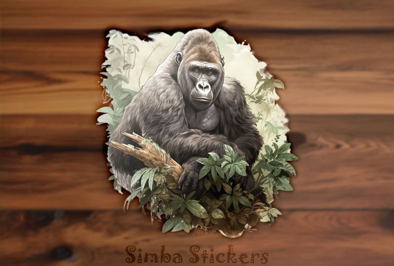 Gorilla in contemplation in thick forest, jnkn7a