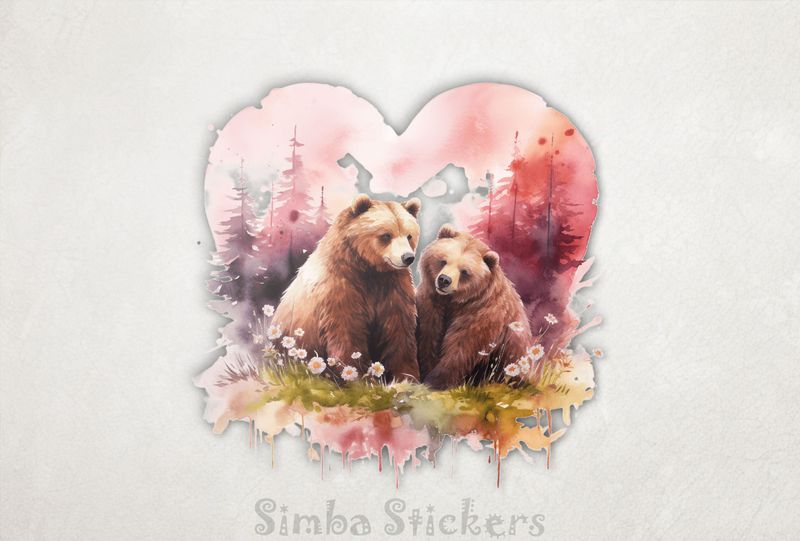 Bears cubs sitting in Valentine&#x27;s heart shape, watercolour, cfzt1y