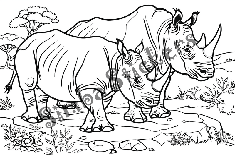 Colouring pages, bundle of rhinos, 25 images
