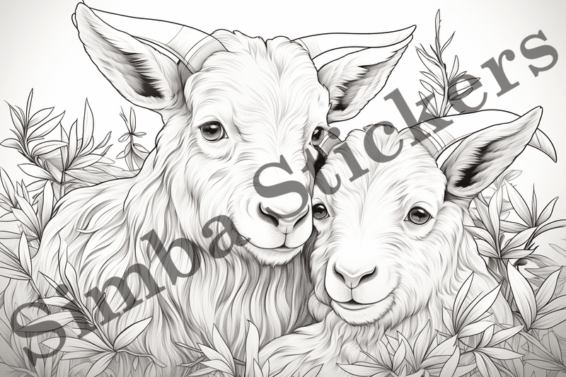 Colouring pages, Bundle of goats in love, 10 images