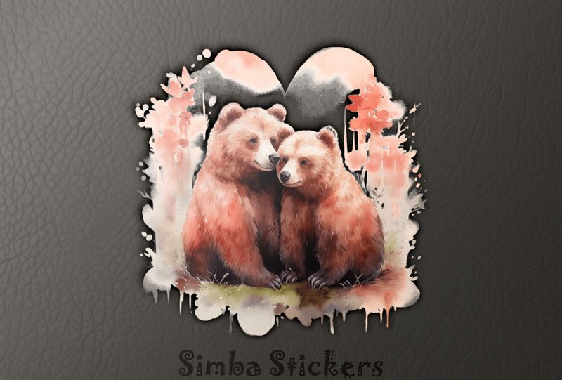 Bears cubs cheek-to-cheek in pinkish background, watercolour, xfqx0y