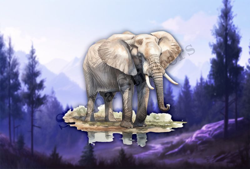 Elephant  by a pond in the Savanna