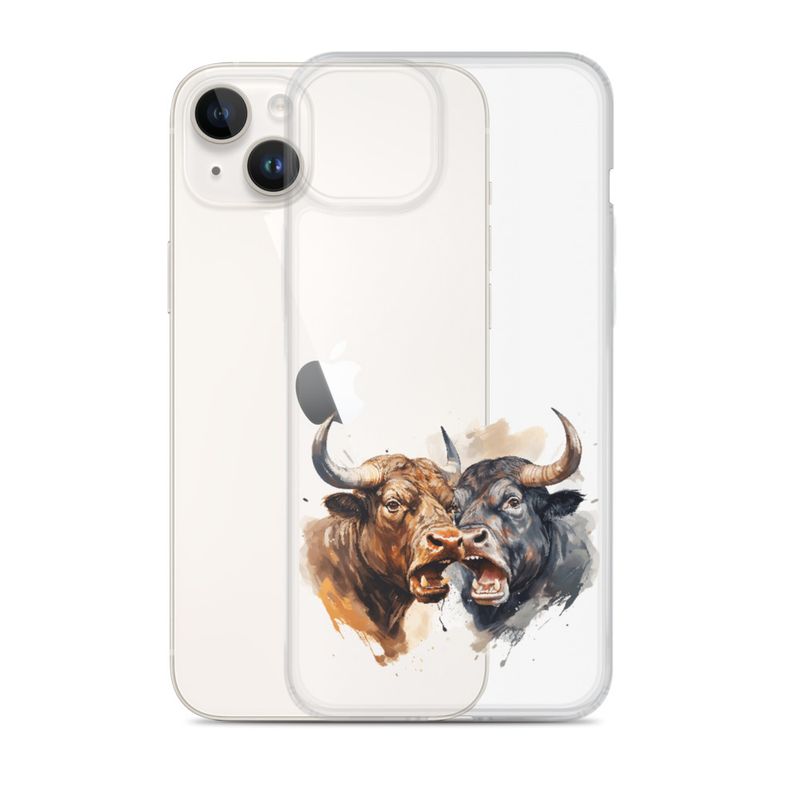 Clear Case for iPhone, Bulls facing up to each other, watercolour, dx5eff