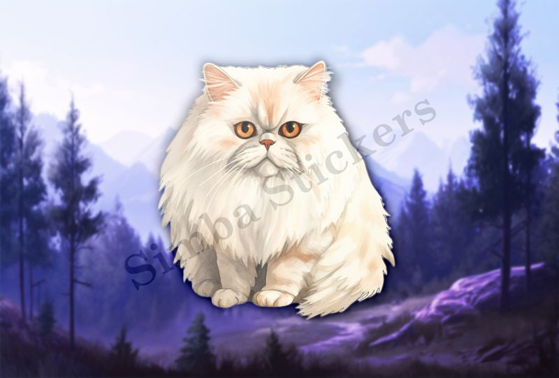 Persian cat, white, watercolour