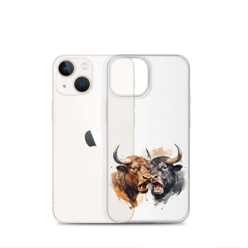 Clear Case for iPhone, Bulls facing up to each other, watercolour, dx5eff