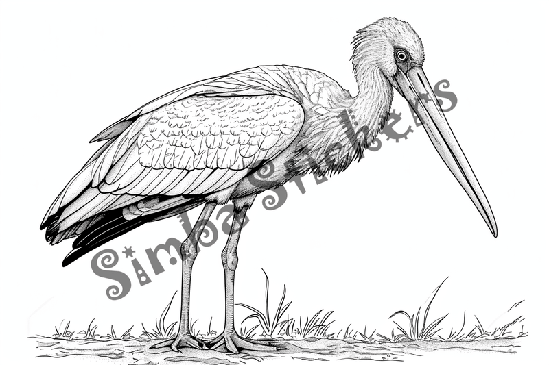 Colouring pages, bundle of marabou storks, 25 images
