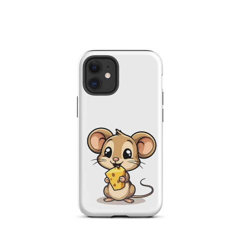 Tough Case for iPhone, Small Mouse happily licking large chunk of cheese, pqapy6