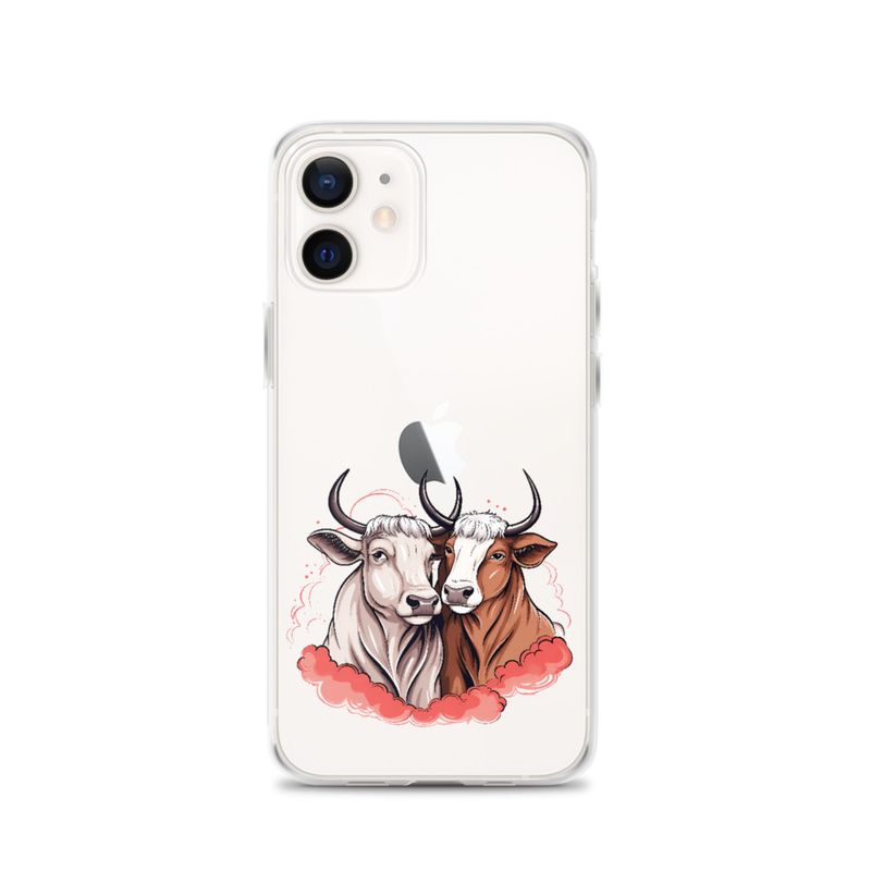 Clear Case for iPhone, Bull and cow, romantic, reddish clouds, qoucds