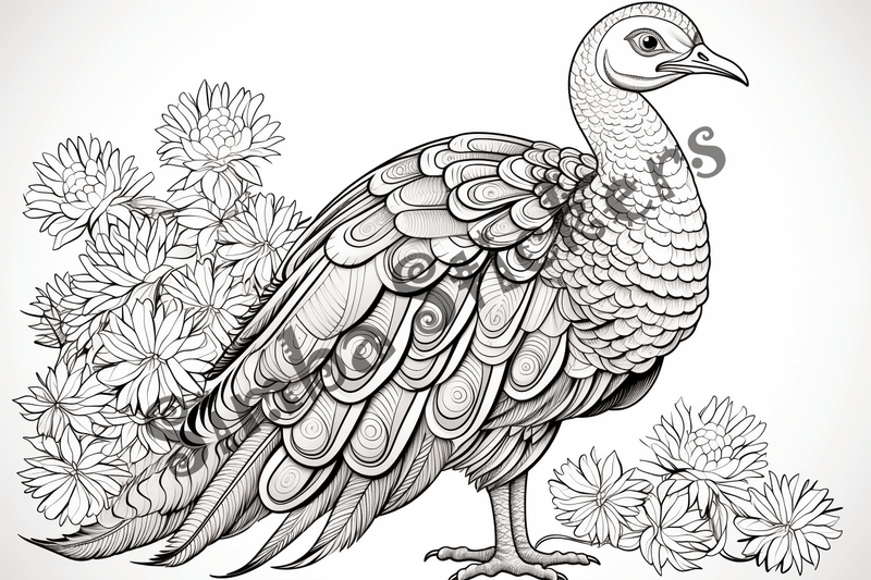 Colouring pages, bundle of turkeys, 50 images