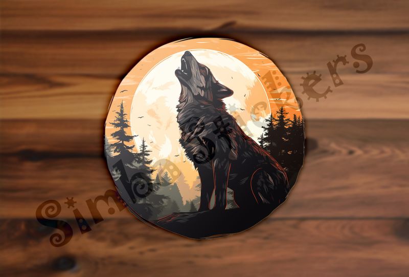 Wolf centered around moon howling