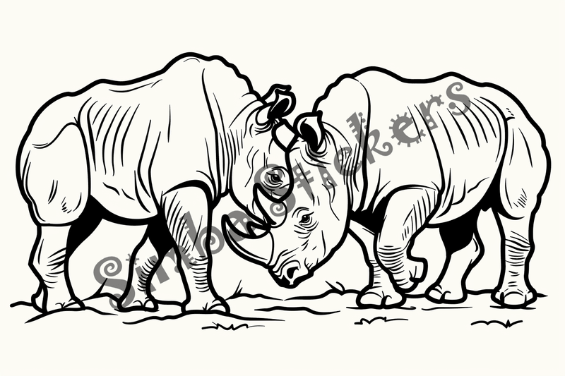 Colouring pages, bundle of rhino duos, 10 images