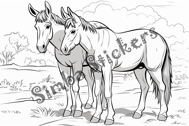 Colouring pages, bundle of mules, 25 images