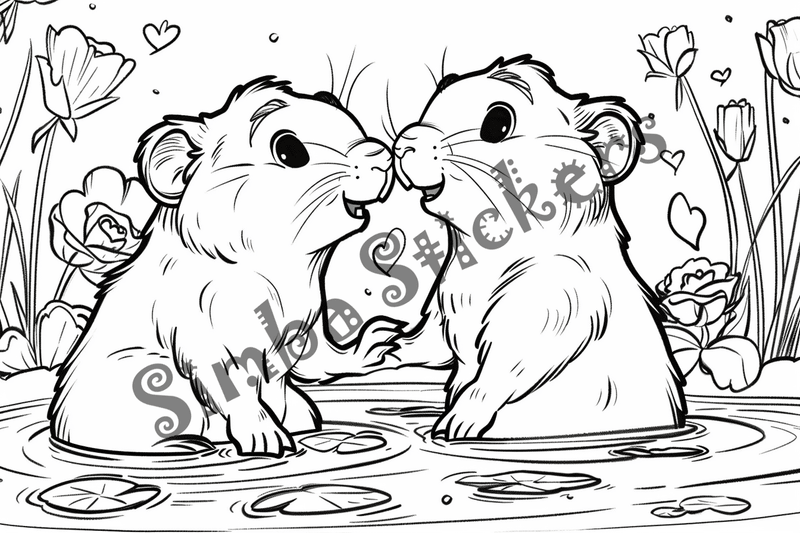 Colouring pages, bundle of groundhogs in flowers or leaves, 10 images