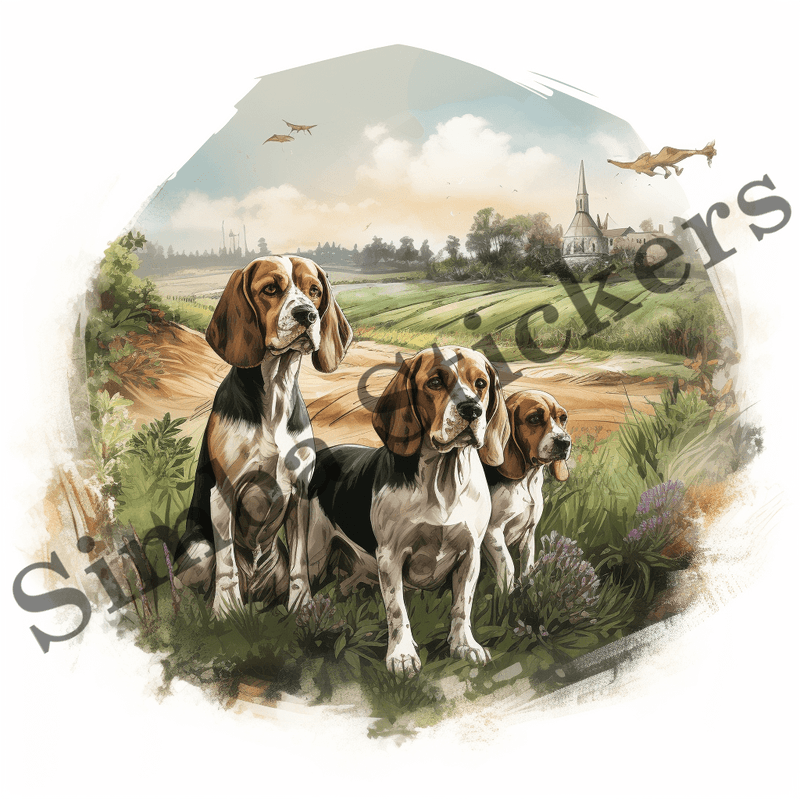 Beagle dogs in the wild, watercolour, image set, 10 images