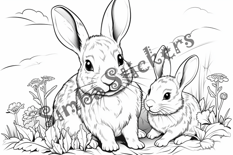 Colouring pages, bundle of rabbits, 25 images 2