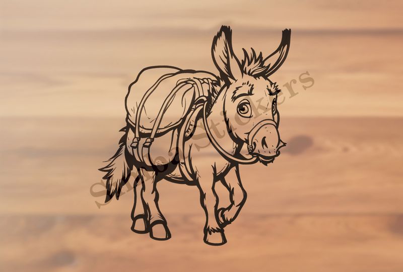 Small donkey carrying goods, outline art