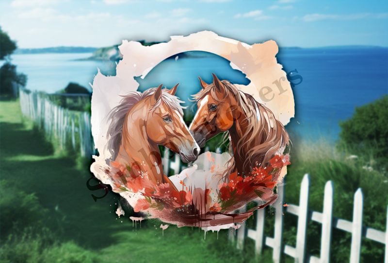 Horses in love, watercolour