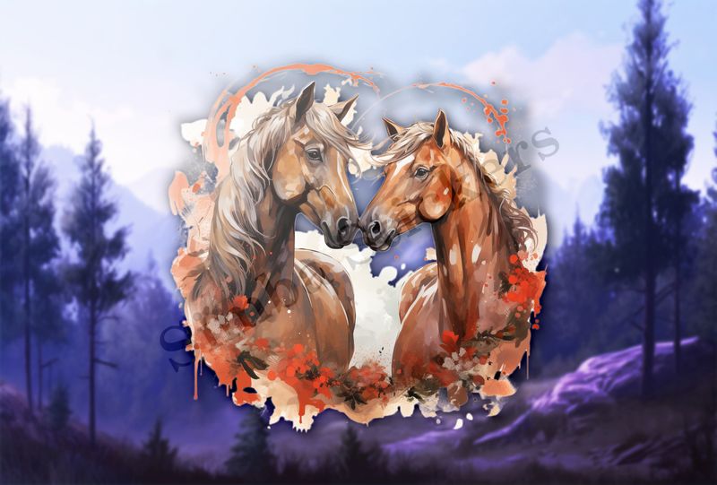 Horses in love, watercolour
