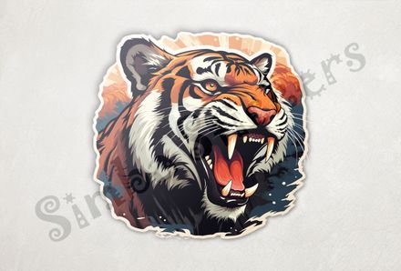 Tiger roaring, face with dramatic background