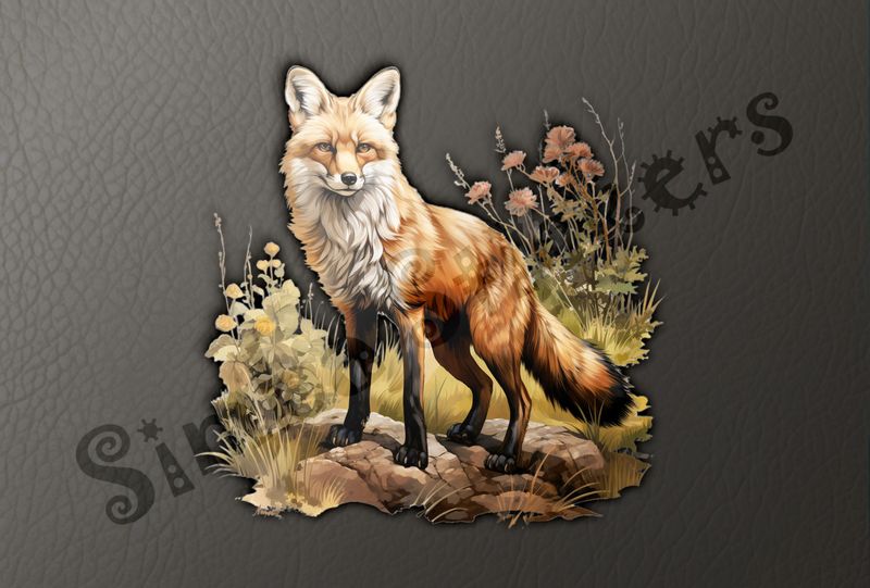 Fox on a rock in the woods