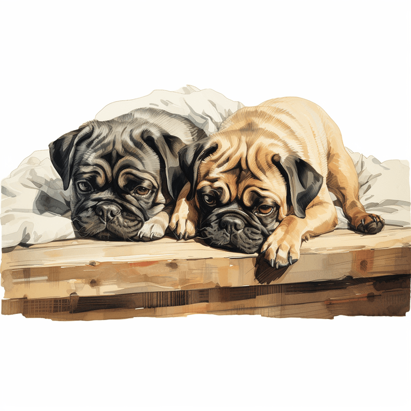 Pug dogs sleeping, image set, 10 images