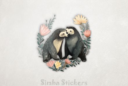 Honey Badgers affectionately in love , watercolour, wxup75