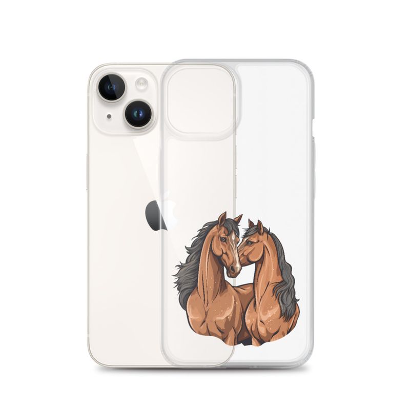 Clear Case for iPhone, Two brown horses snuggling, tdwcyd