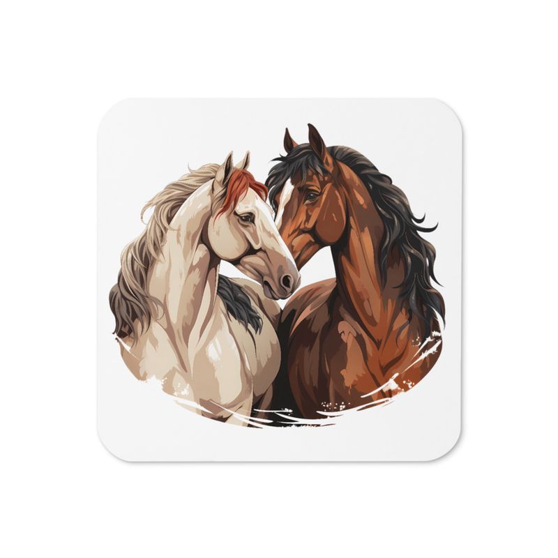 Cork-Back Coaster, Horses nose-to-nose, jbgjpy, mirrored