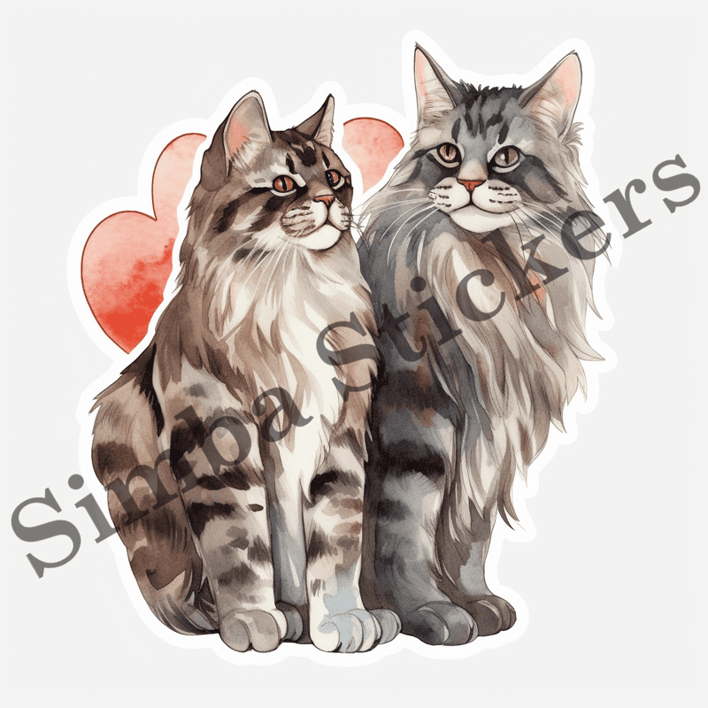 Maine Coon cats in love, image set, 10 images