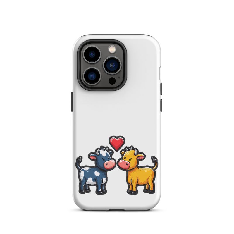 Tough Case for iPhone, Cattle, bull and cow in love, colourful , heart in picture, fvta2y