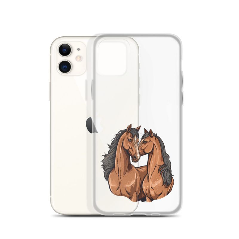 Clear Case for iPhone, Two brown horses snuggling, tdwcyd