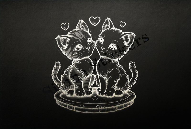 Cats in love, on wooden stand, outline art