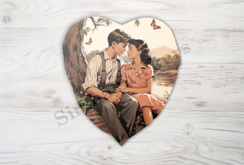 Young man and woman holding hands under a tree, vintage