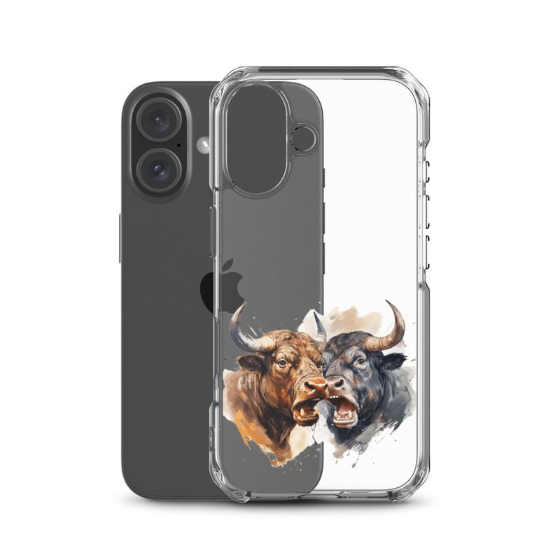 Clear Case for iPhone, Bulls facing up to each other, watercolour, dx5eff