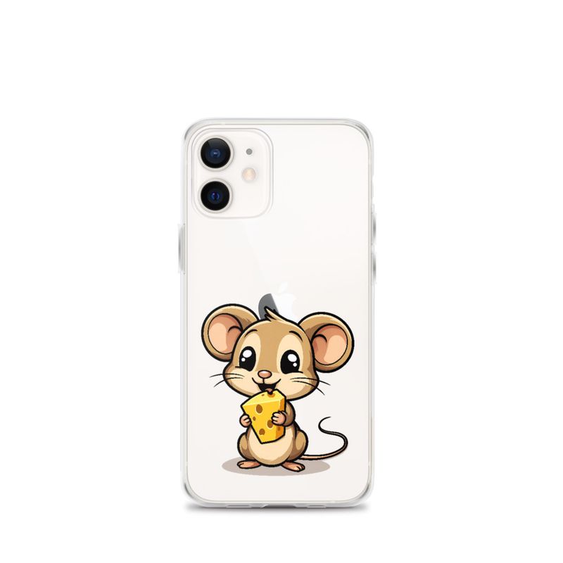 Clear Case for iPhone, Small Mouse happily licking large chunk of cheese, pqapy6
