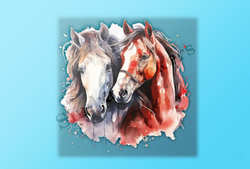 Horses in love, watercolour