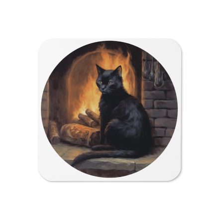 Cork-Back Coaster,  Cat by the fireplace, mirrored