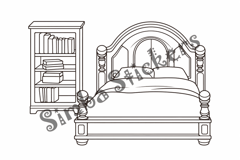 Colouring pages, bundle of house bedrooms, simple, 10 images