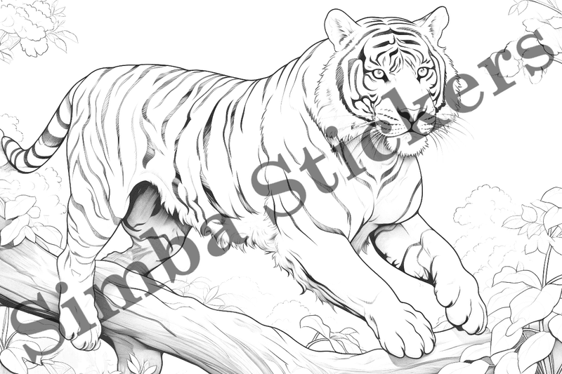 Colouring pages, bundle of tigers, 25 images