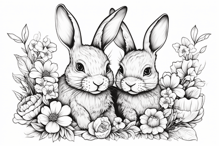 Colouring pages, bundle of rabbits in love, 10 images