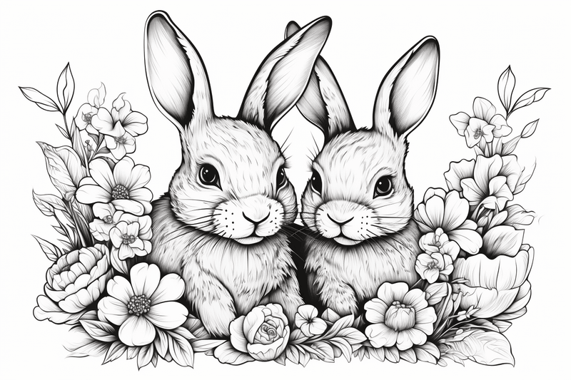 Colouring pages, bundle of rabbits in love, 10 images