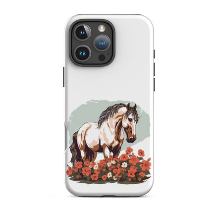 Tough Case for iPhone, Brown horse in field of red flowers, n4w2fj