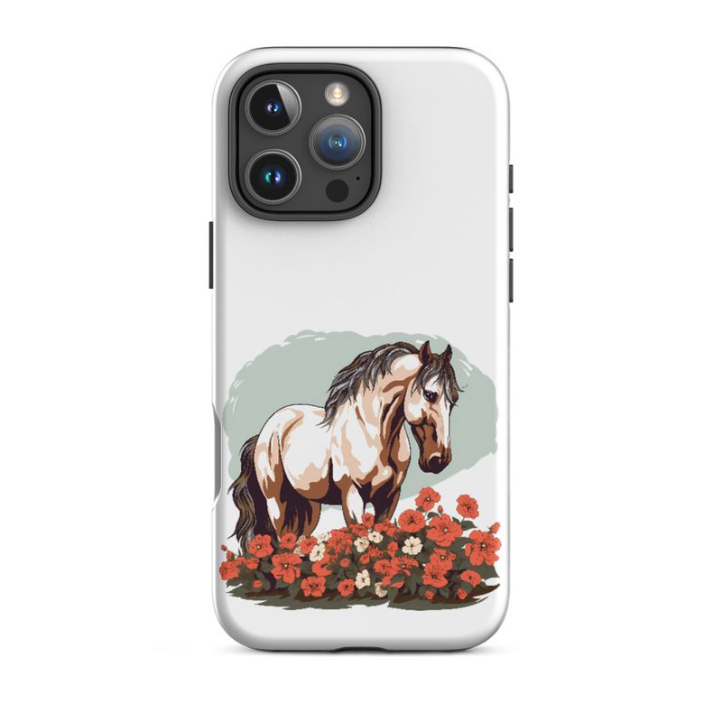 Tough Case for iPhone, Brown horse in field of red flowers, n4w2fj