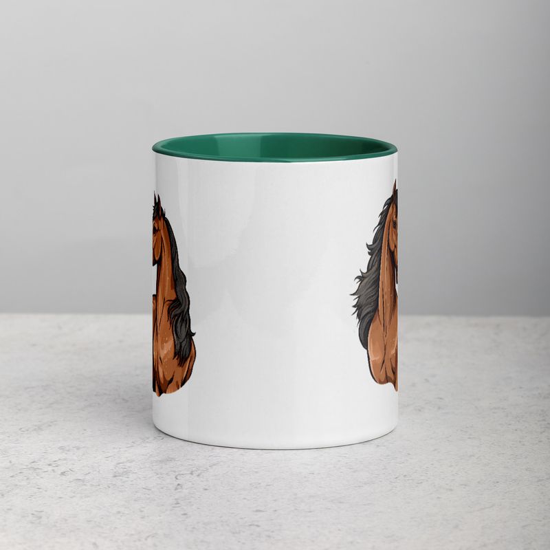 White Ceramic Mug with Color Inside, 11&amp;15oz, Two brown horses snuggling, tdwcyd