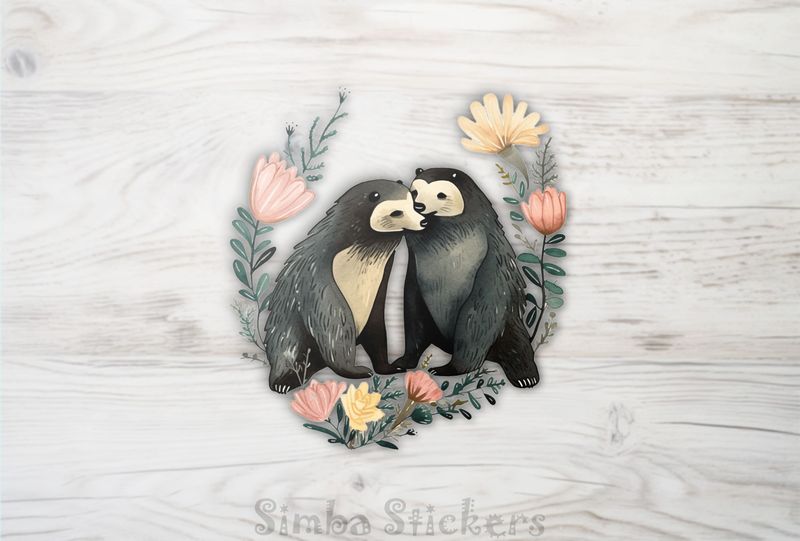 Honey Badgers affectionately in love , watercolour, wxup75