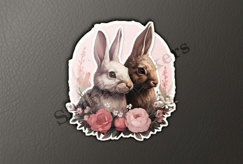 Bunnies in love, in flowers, vintage