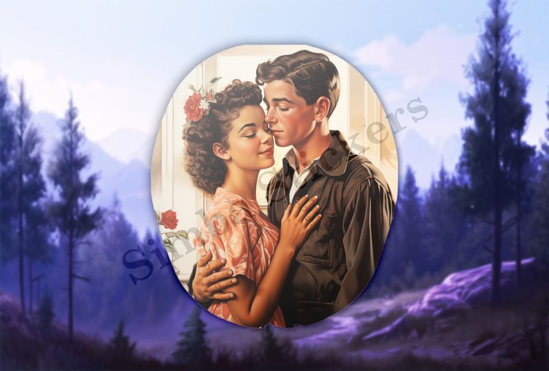 Youth couple in warm embrace, vintage