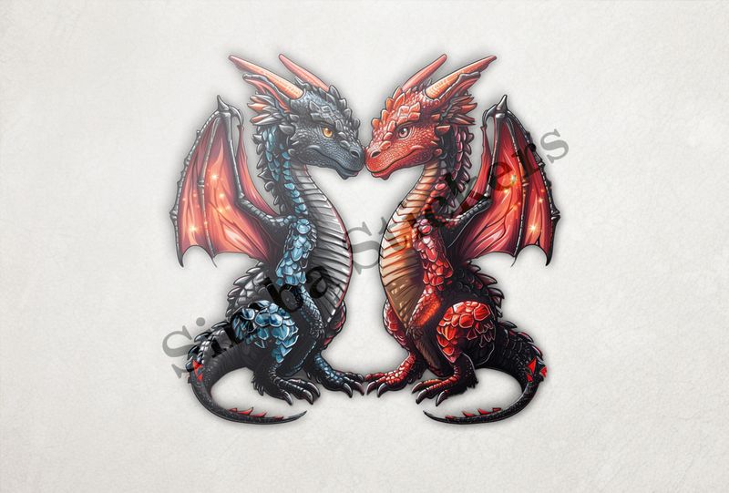 Red dragon, black dragon in love