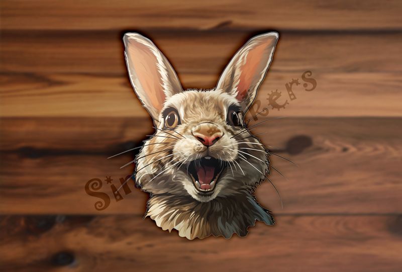 Hare laughing, mouth wide open